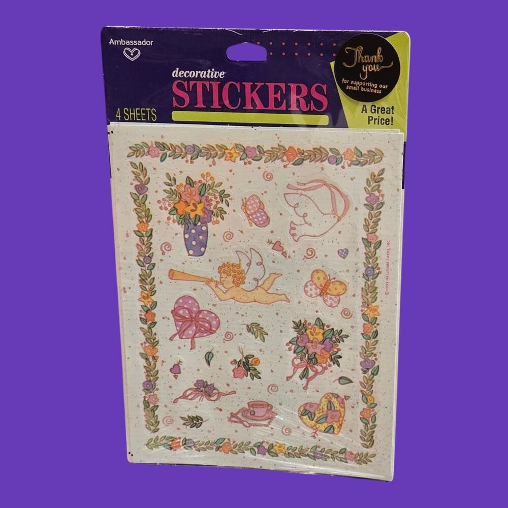 1992 Sealed Hallmark Valentine Stickers Putti Cherub Love Friendship Hearts Dove